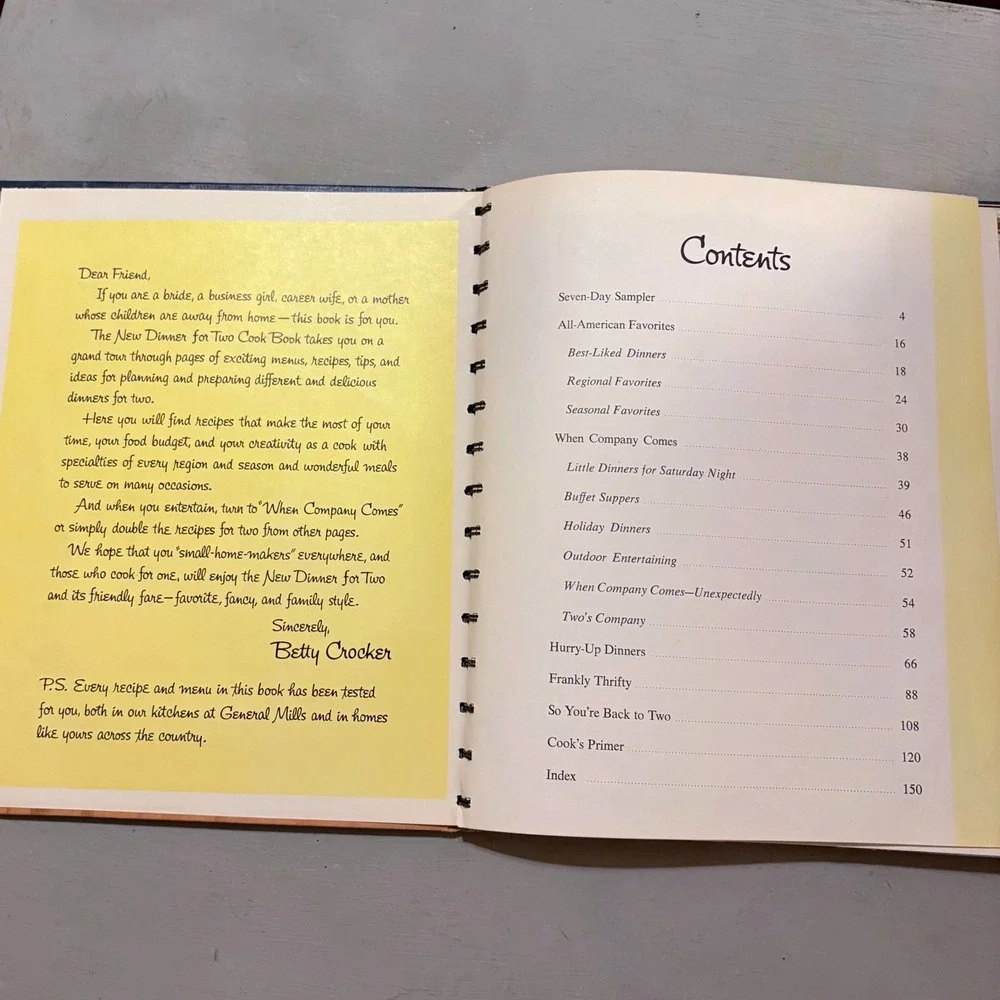 Vtg 1964 Betty Crocker New Dinner for Two Cook Book Retro Mid Century Decor Gift
